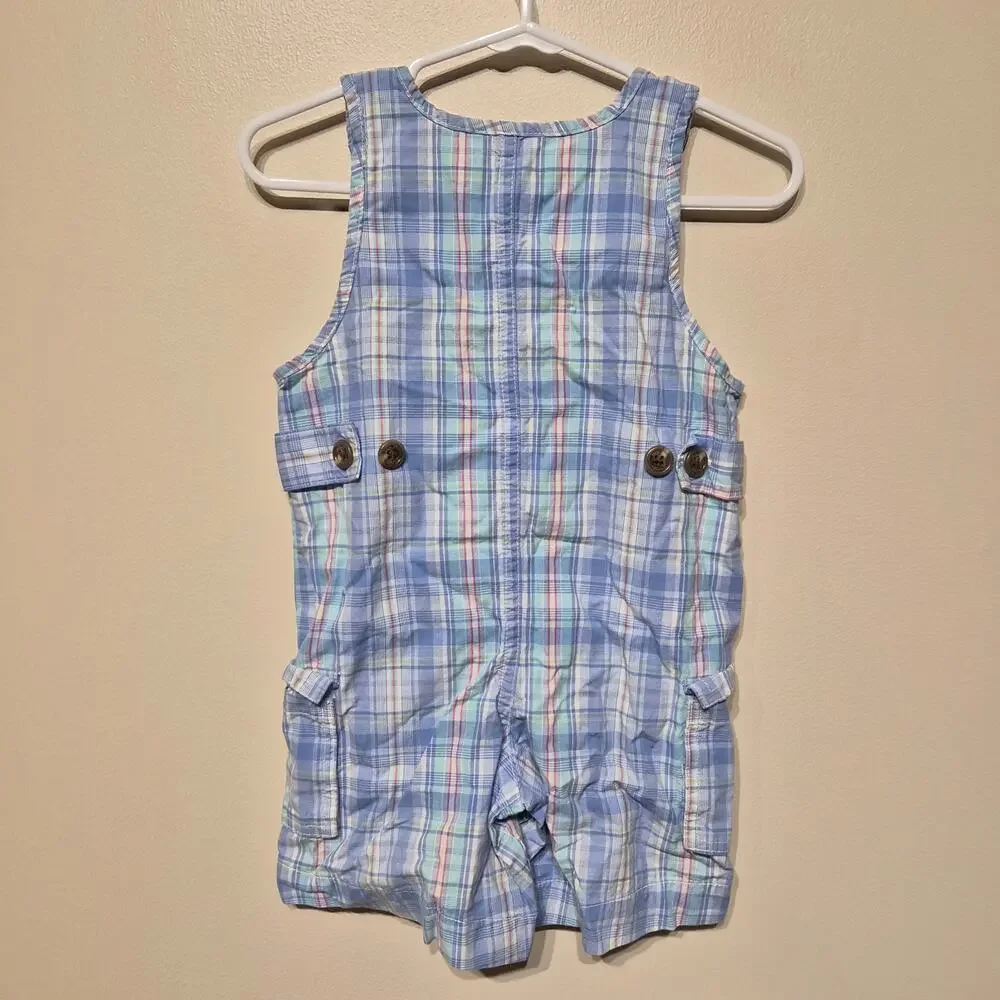 Polo by Ralph Lauren Shortall 9 Month Blue Plaid 100% Cotton Romper Baby